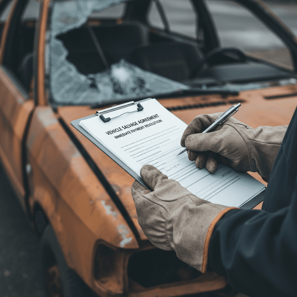 Cash payment for junk car transaction
